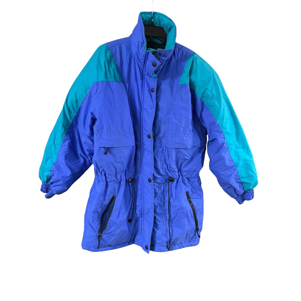 Vintage Profile Ski Jacket Womens Large Blue Teal Colorblock 90s Retro Insulated